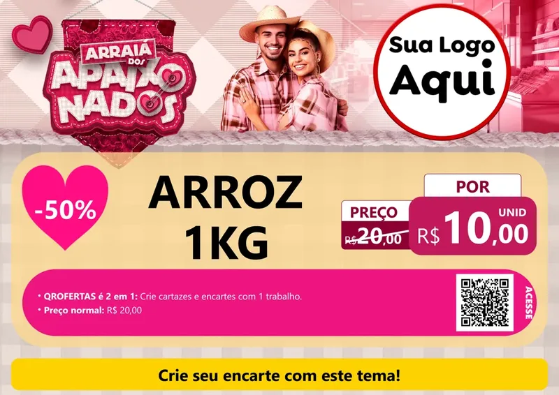 Modelo de Cartaz para Cartaz A4 Horizontal com o tema Arraiá dos Apaixonados - Junina para Supermercado