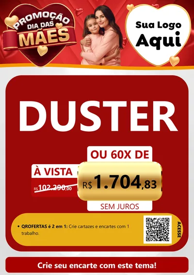 Modelo de Cartaz para Cartaz A4 Vertical com o tema Promoção Dia das Mães para Concessionaria de Carros