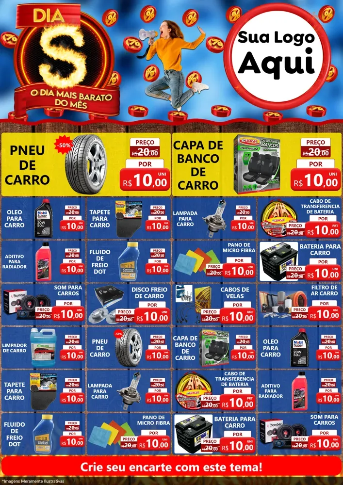 Modelo de Encarte para Encarte A4 Vertical com o tema Dia S - O Dia Mais Barato Do Mês para Auto peças
