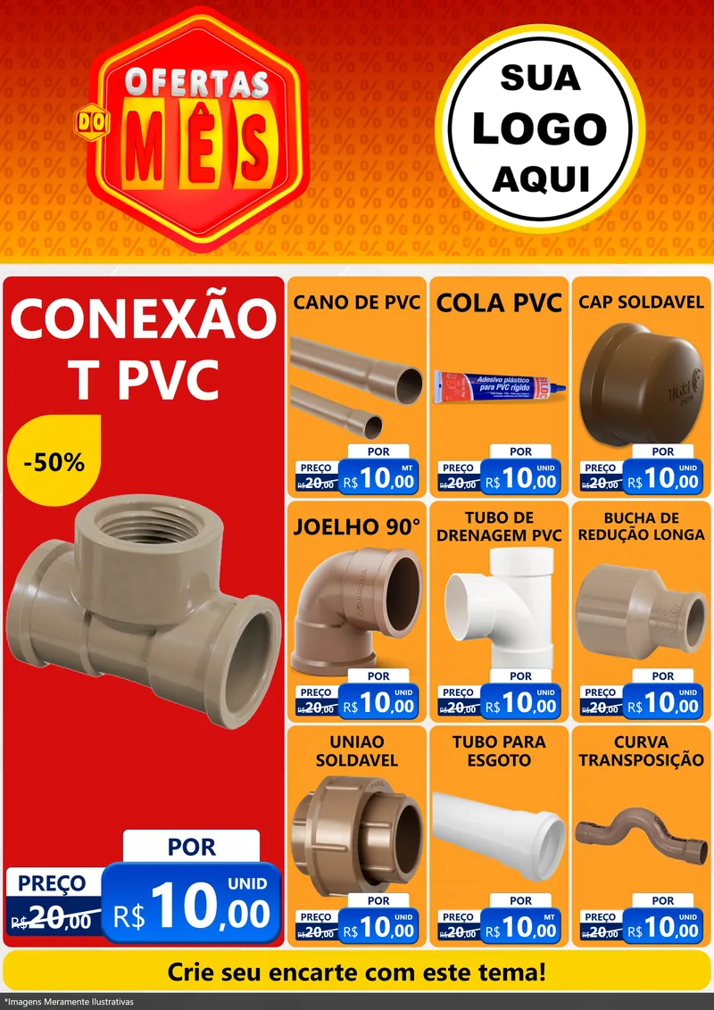 Modelo de Encarte para Encarte A4 Vertical com o tema Ofertas do Mês para Tubos e conexões