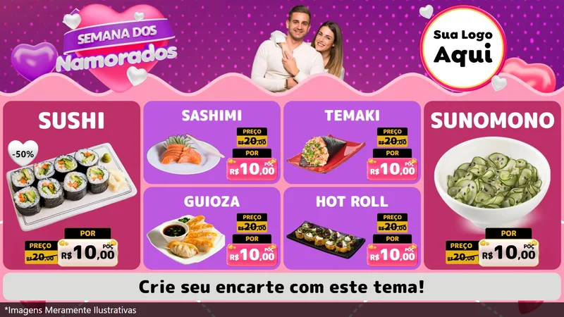 Modelo de TV para TV Horizontal com o tema Semana dos Namorados para Comida japonesa