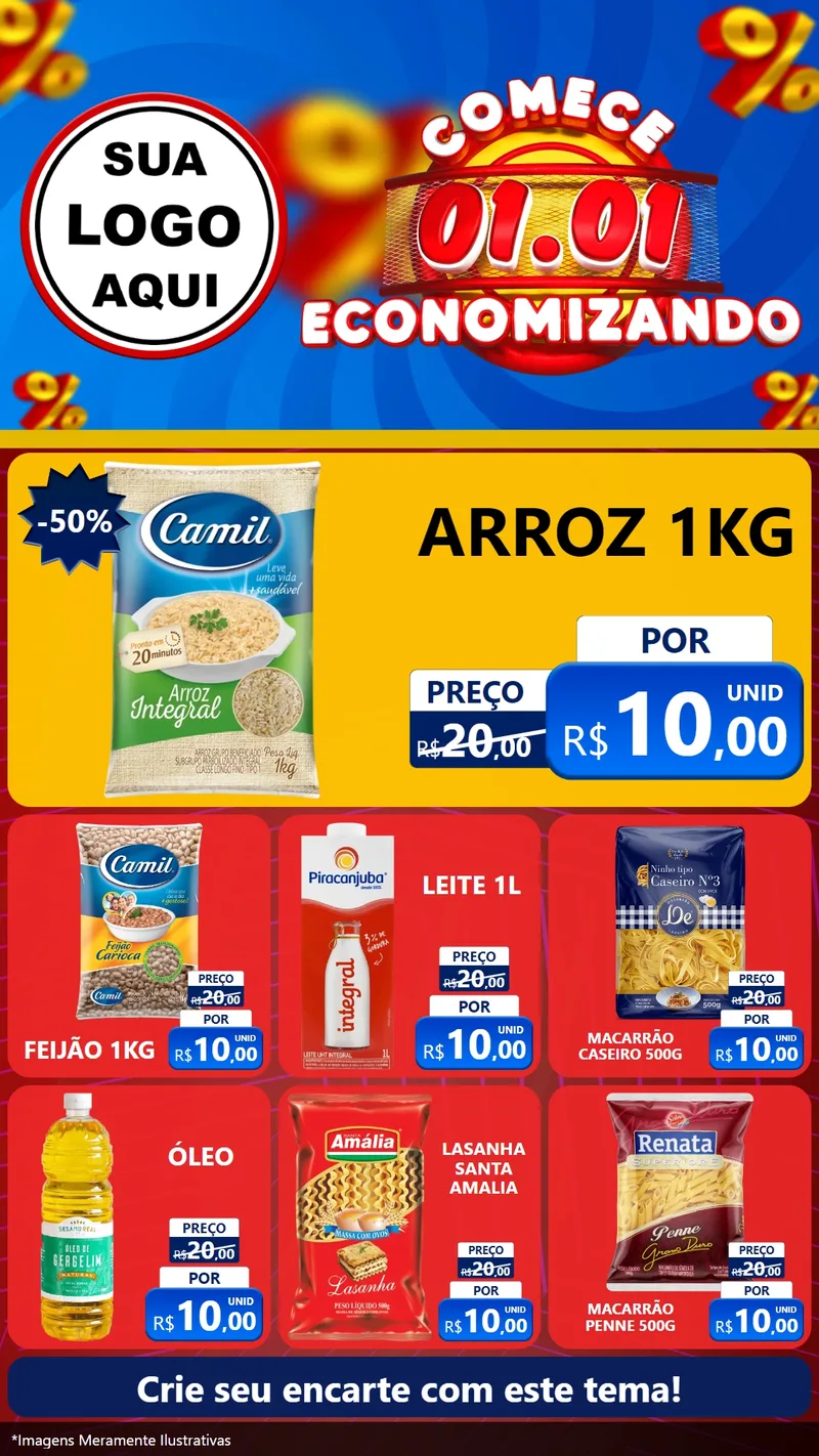 Modelo de Rede Social para Stories com o tema Comece 1º de Janeiro Economizando para Supermercado