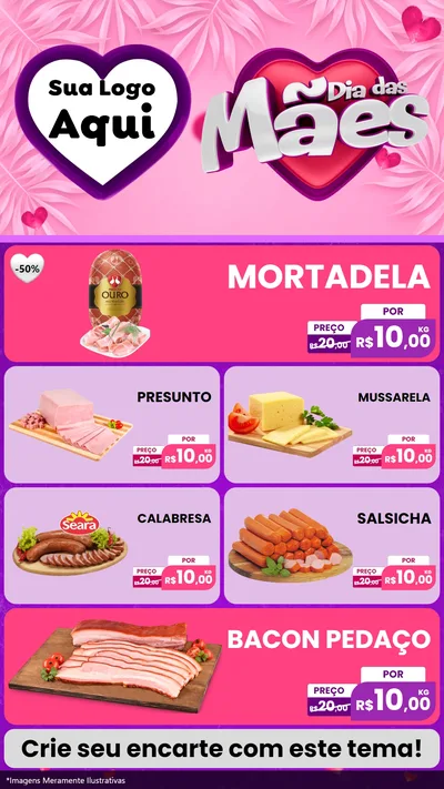 Modelo de TV para TV Vertical com o tema Dia das Mães para Frios e Laticínios