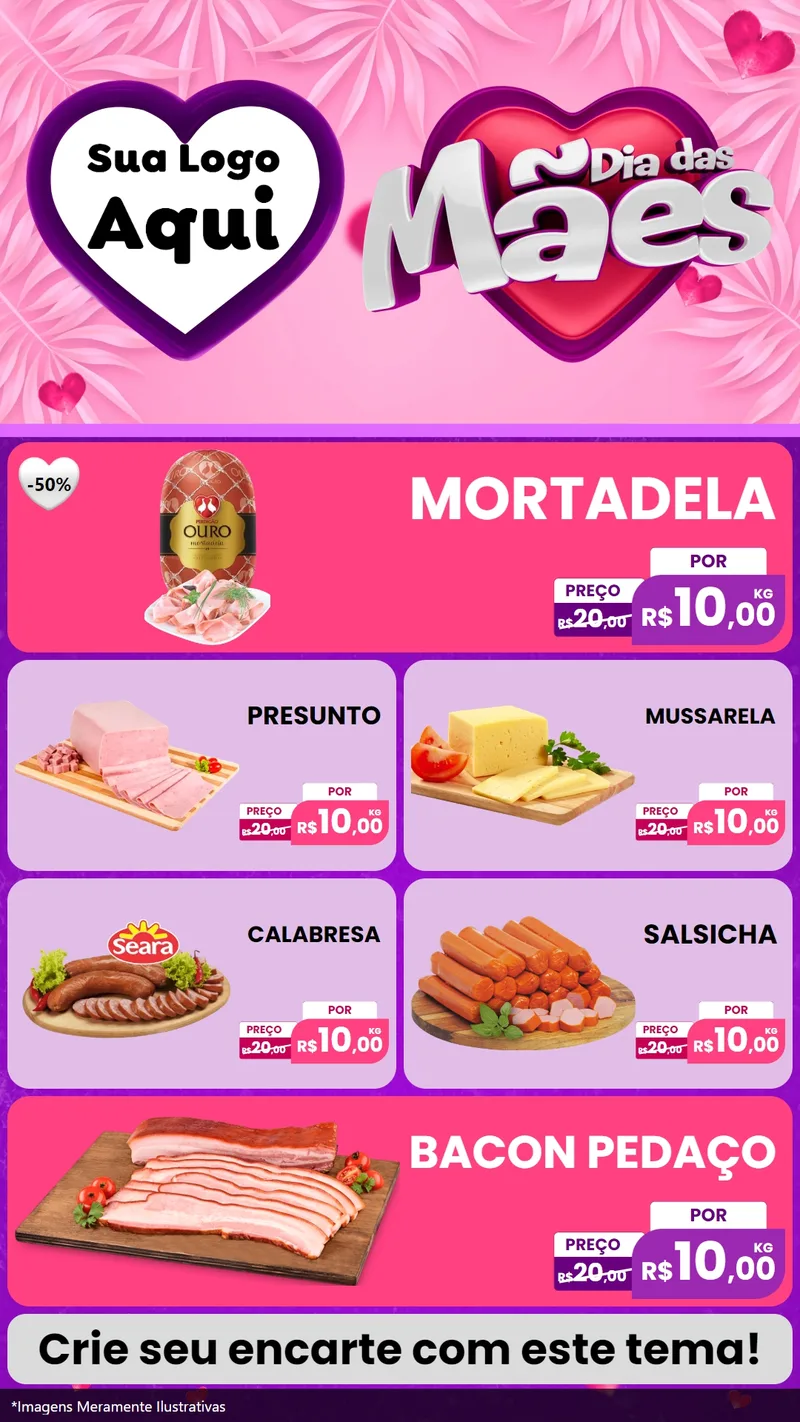 Modelo de TV para TV Vertical com o tema Dia das Mães para Frios e Laticínios