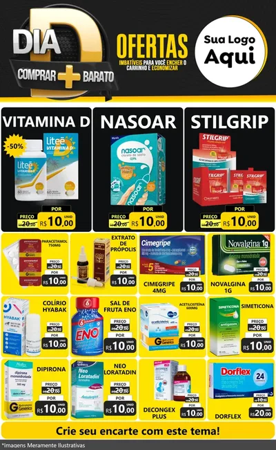 Modelo de Encarte para Encarte Grande com o tema Dia D Mais Economia para Farmácia