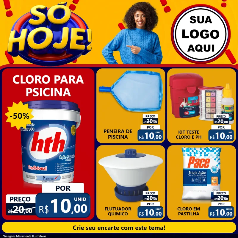 Modelo de Rede Social para Feed Facebook com o tema Só Hoje! para Produtos para Piscina