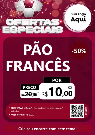 Modelo de Cartaz para Cartaz A4 Vertical com o tema Ofertas Especiais - Futebol para Padaria