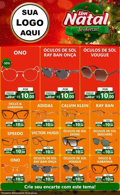 Modelo de Encarte para Encarte Grande com o tema Um Natal de Ofertas para Óticas
