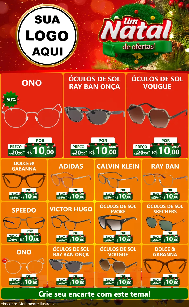 Modelo de Encarte para Encarte Grande com o tema Um Natal de Ofertas para Óticas