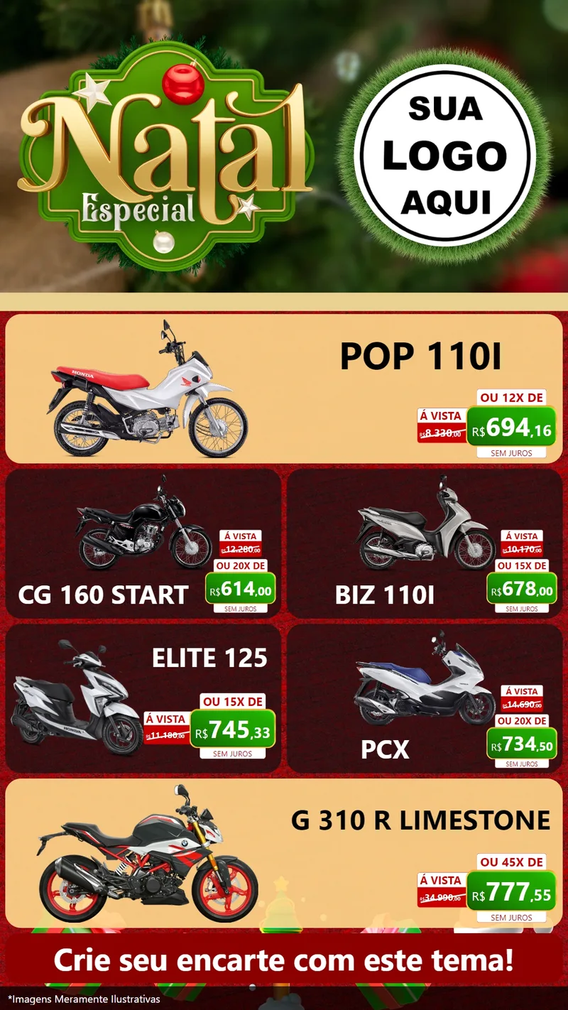 Modelo de TV para TV Vertical com o tema Natal Especial para Concessionaria de Motos