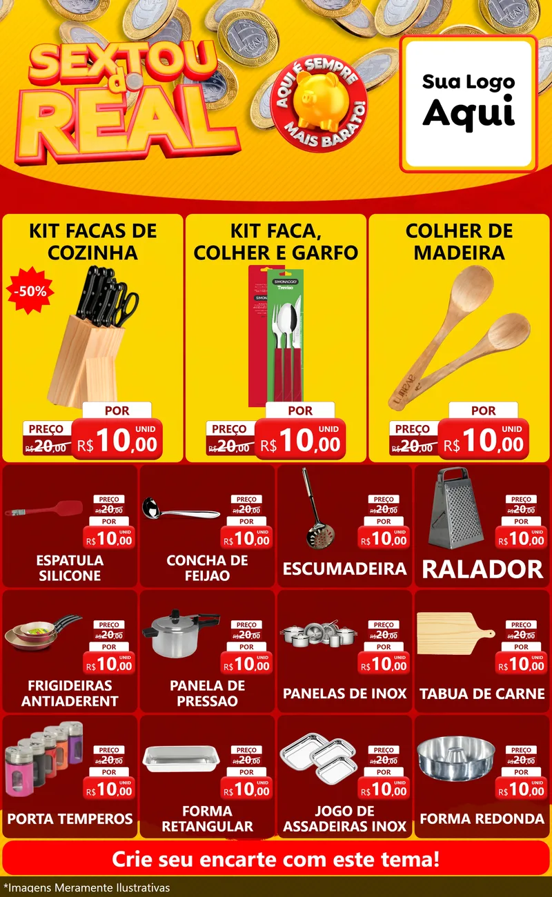Modelo de Encarte para Encarte Grande com o tema Sextou do Real para Utilidades Domésticas