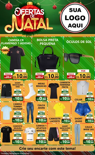 Modelo de Encarte para Encarte Grande com o tema Ofertas de Natal para Roupas e acessórios