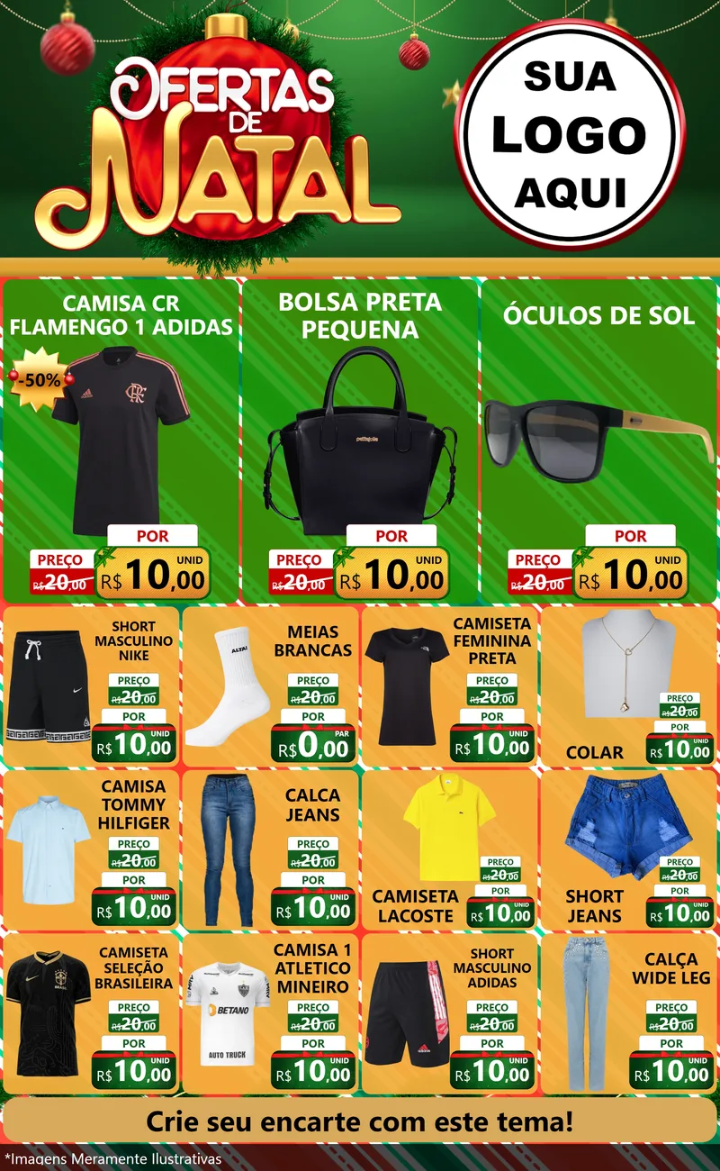 Modelo de Encarte para Encarte Grande com o tema Ofertas de Natal para Roupas e acessórios