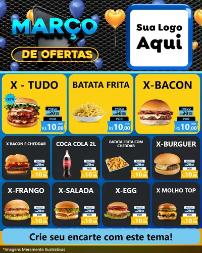 Modelo de Rede Social para Feed Instagram com o tema Março de Ofertas para Hamburgueria
