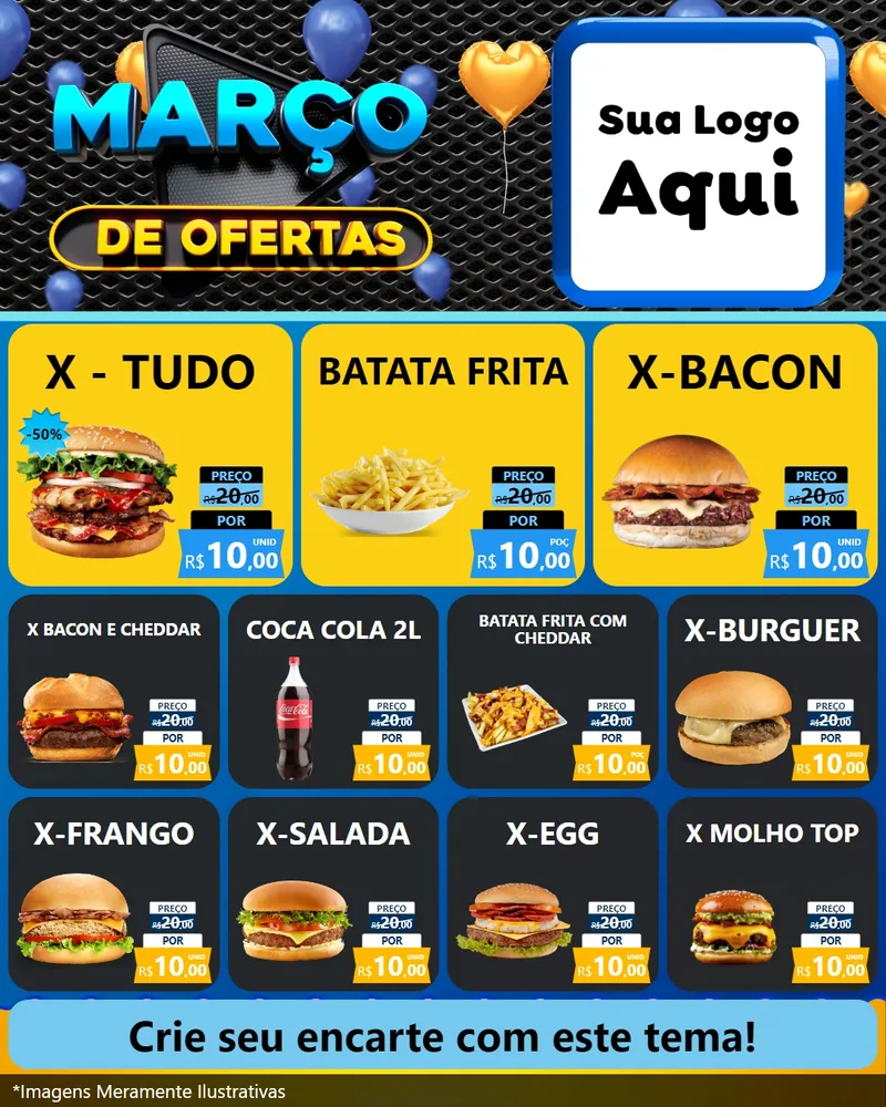 Modelo de Rede Social para Feed Instagram com o tema Março de Ofertas para Hamburgueria