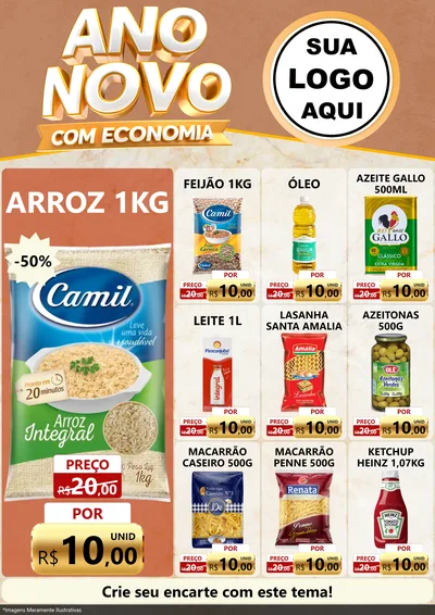 Modelo de Encarte para Encarte A4 Vertical com o tema Ano Novo Com Economia para Supermercado