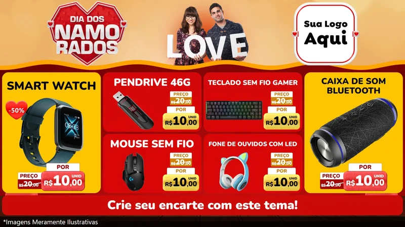 Modelo de TV para TV Horizontal com o tema Dia dos Namorados para Informática