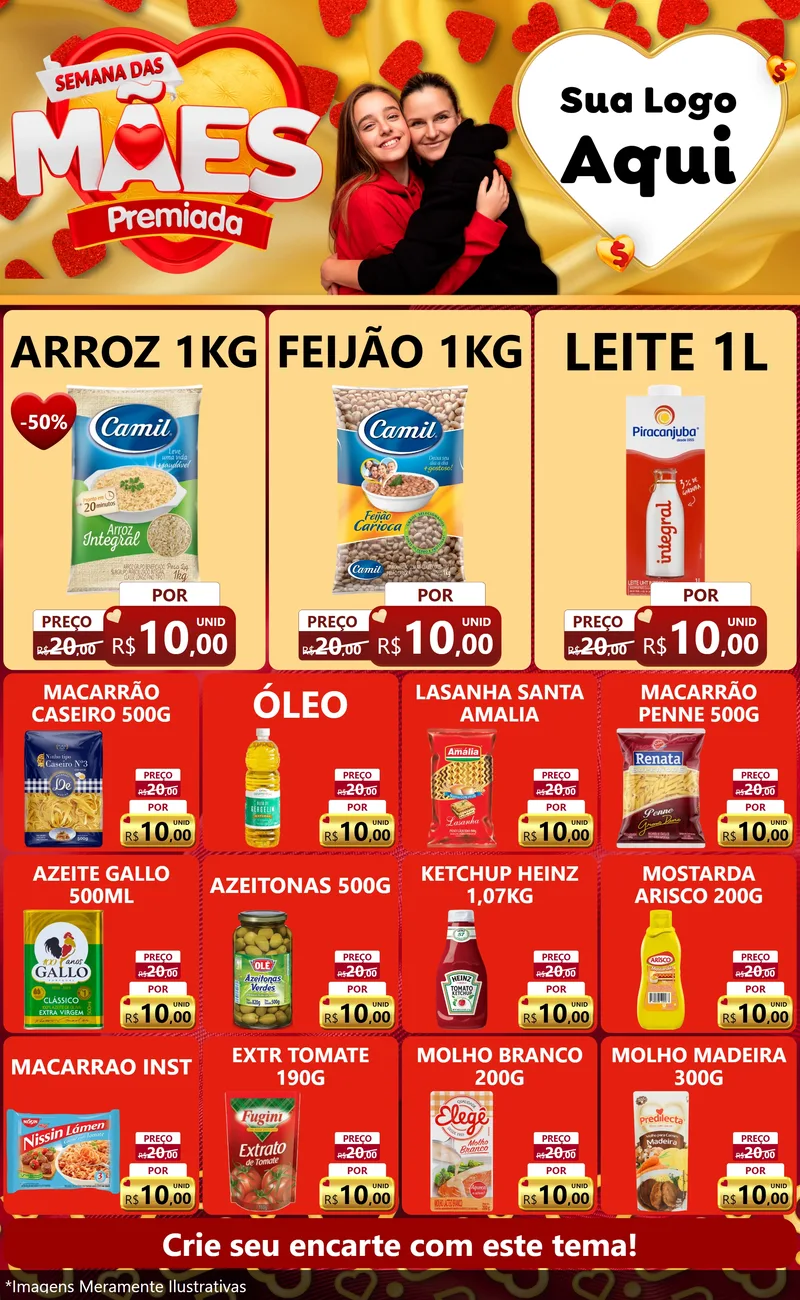 Modelo de Encarte para Encarte Grande com o tema Semana das Mães Premiada para Supermercado