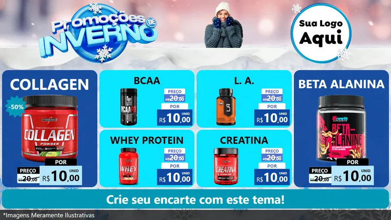 Modelo de TV para TV Horizontal com o tema Promoções de Inverno para Suplementos alimentares