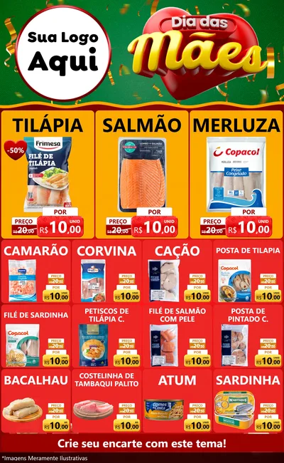 Modelo de Encarte para Encarte Grande com o tema Dia das Mães para Peixaria