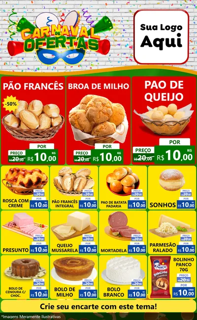 Modelo de Encarte para Encarte Grande com o tema Carnaval de Ofertas para Padaria