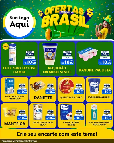 Modelo de Rede Social para Feed Instagram com o tema Ofertas Semana do Brasil para Frios e Laticínios