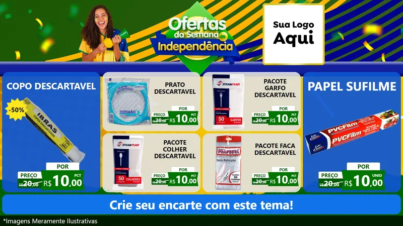 Modelo de TV para TV Horizontal com o tema Ofertas da Semana da Independência para Embalagens