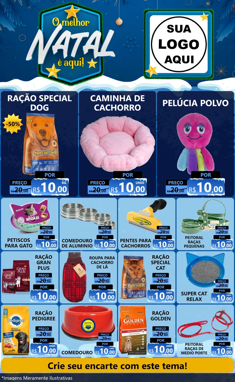 Modelo de Encarte para Encarte Grande com o tema O Melhor Natal É Aqui! para Pet Shop