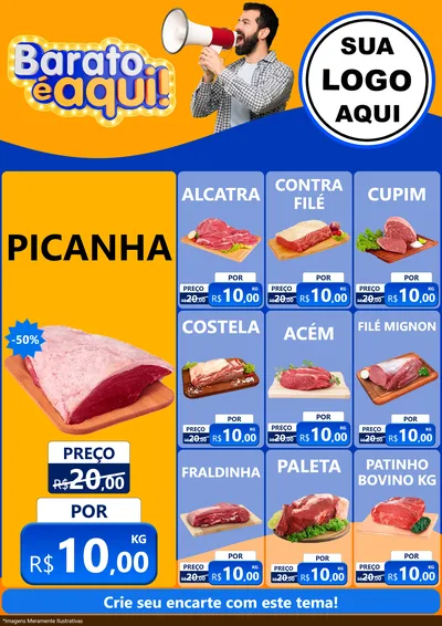 Modelo de Encarte para Encarte A4 Vertical com o tema Barato é aqui para Açougue