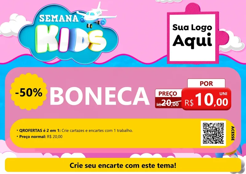 Modelo de Cartaz para Cartaz A4 Horizontal com o tema Semana Kids para Brinquedos