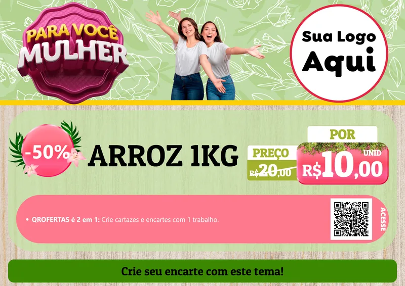 Modelo de Cartaz para Cartaz A4 Horizontal com o tema Para Você Mulher para Supermercado