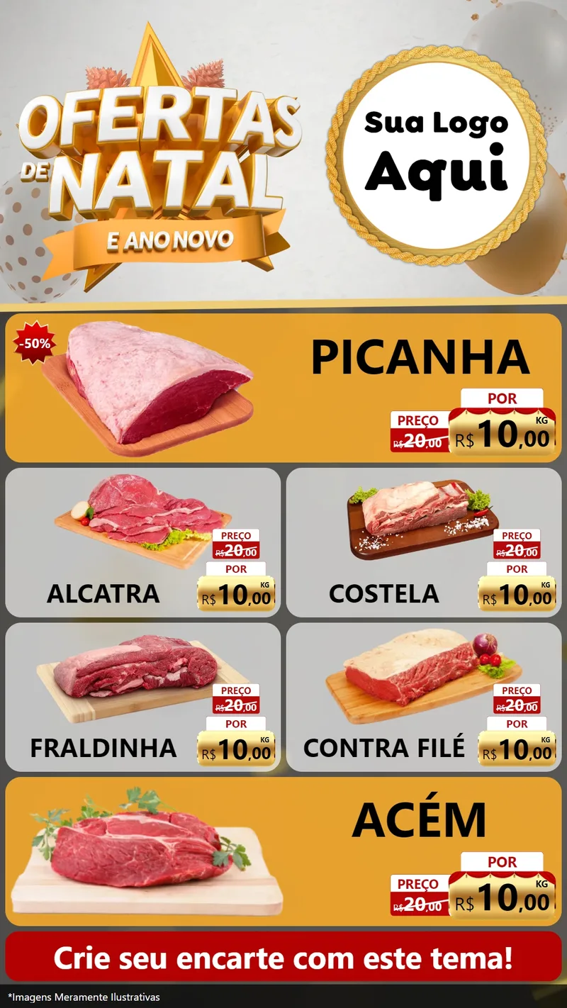 Modelo de TV para TV Vertical com o tema Ofertas De Natal E Ano Novo para Açougue