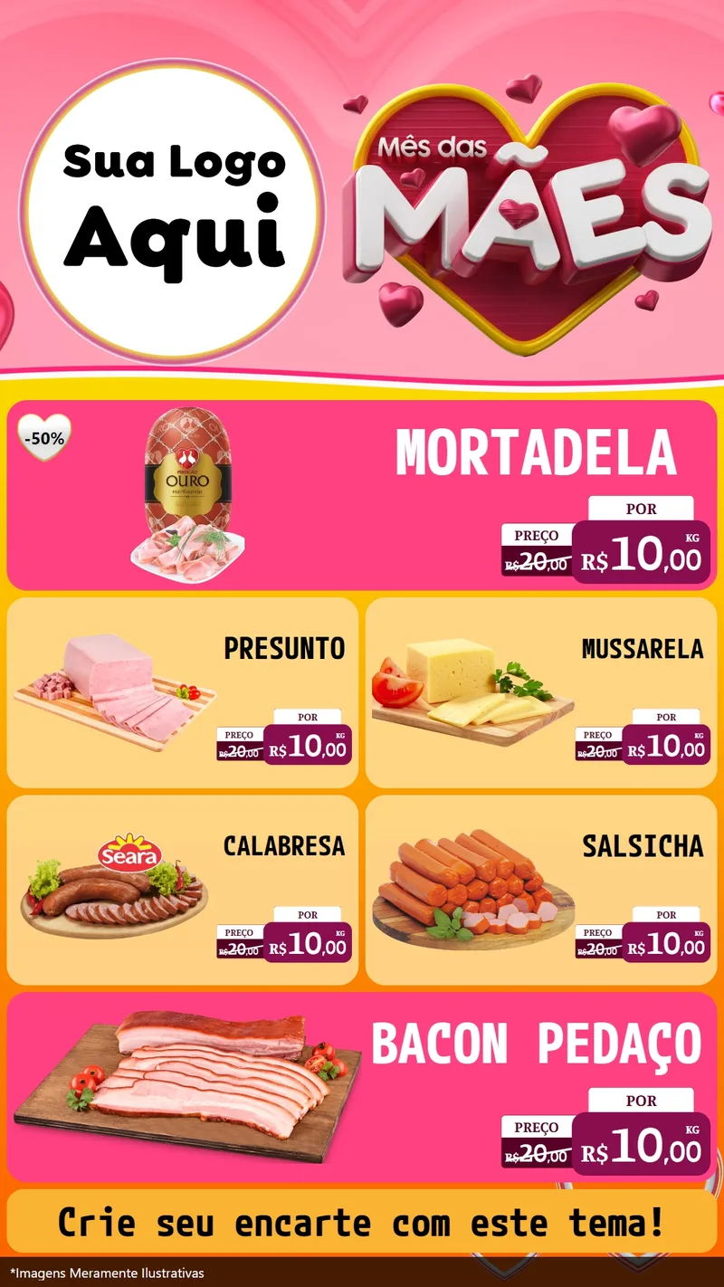 Modelo de TV para TV Vertical com o tema Mês das Mães para Frios e Laticínios