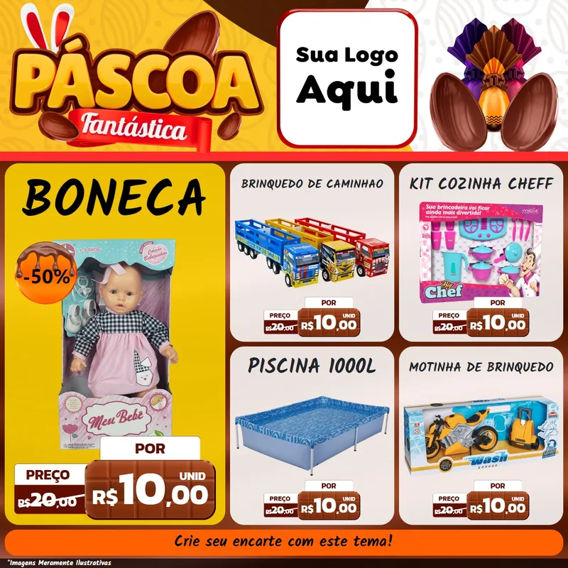 Modelo de Rede Social para Feed Facebook com o tema Páscoa Fantástica para Brinquedos