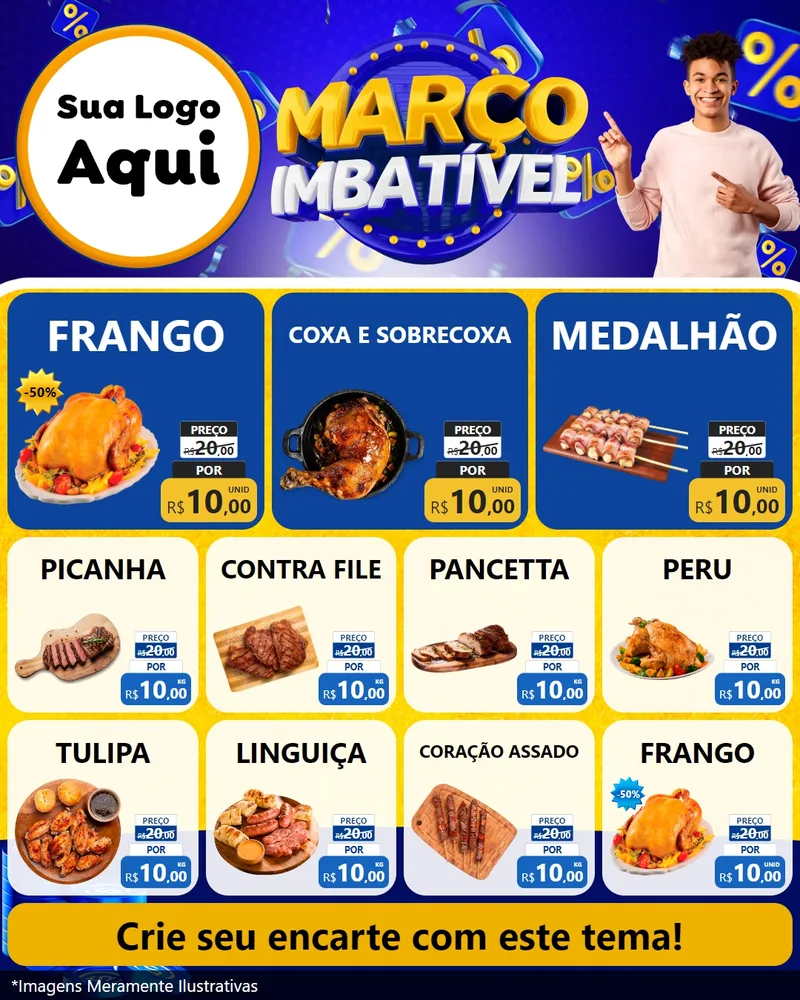 Modelo de Rede Social para Feed Instagram com o tema Março Imbatível para Assados