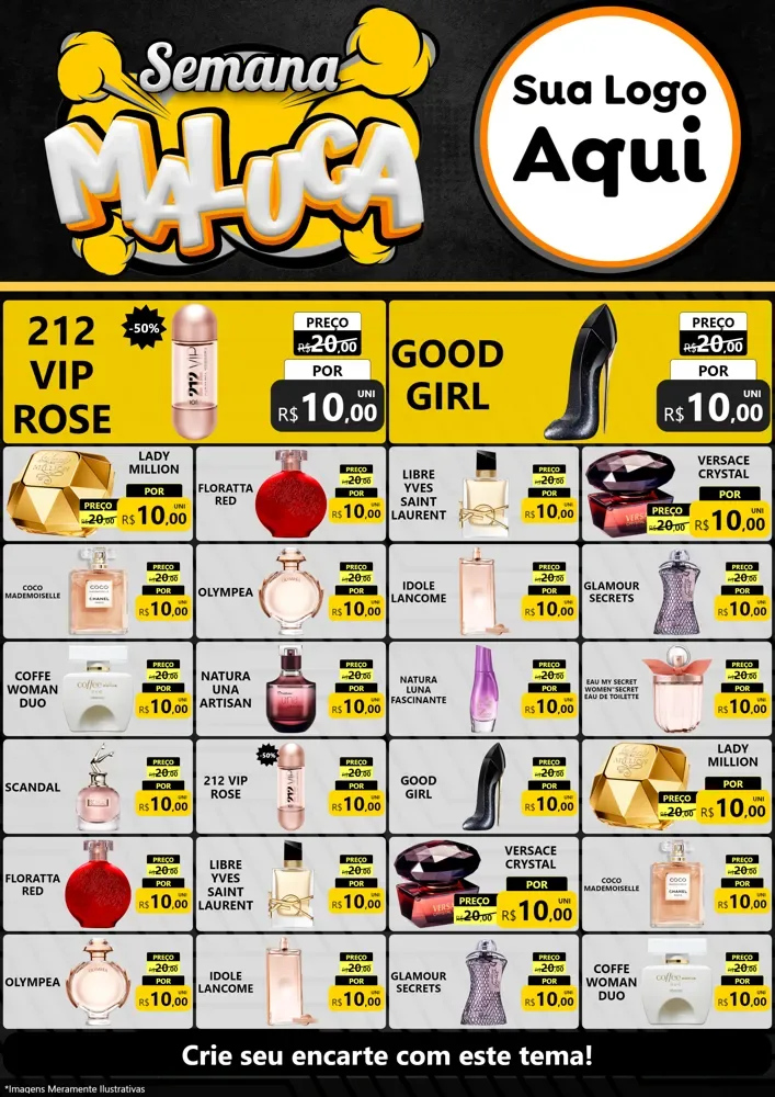 Modelo de Encarte para Encarte A4 Vertical com o tema Semana Maluca para Perfumes