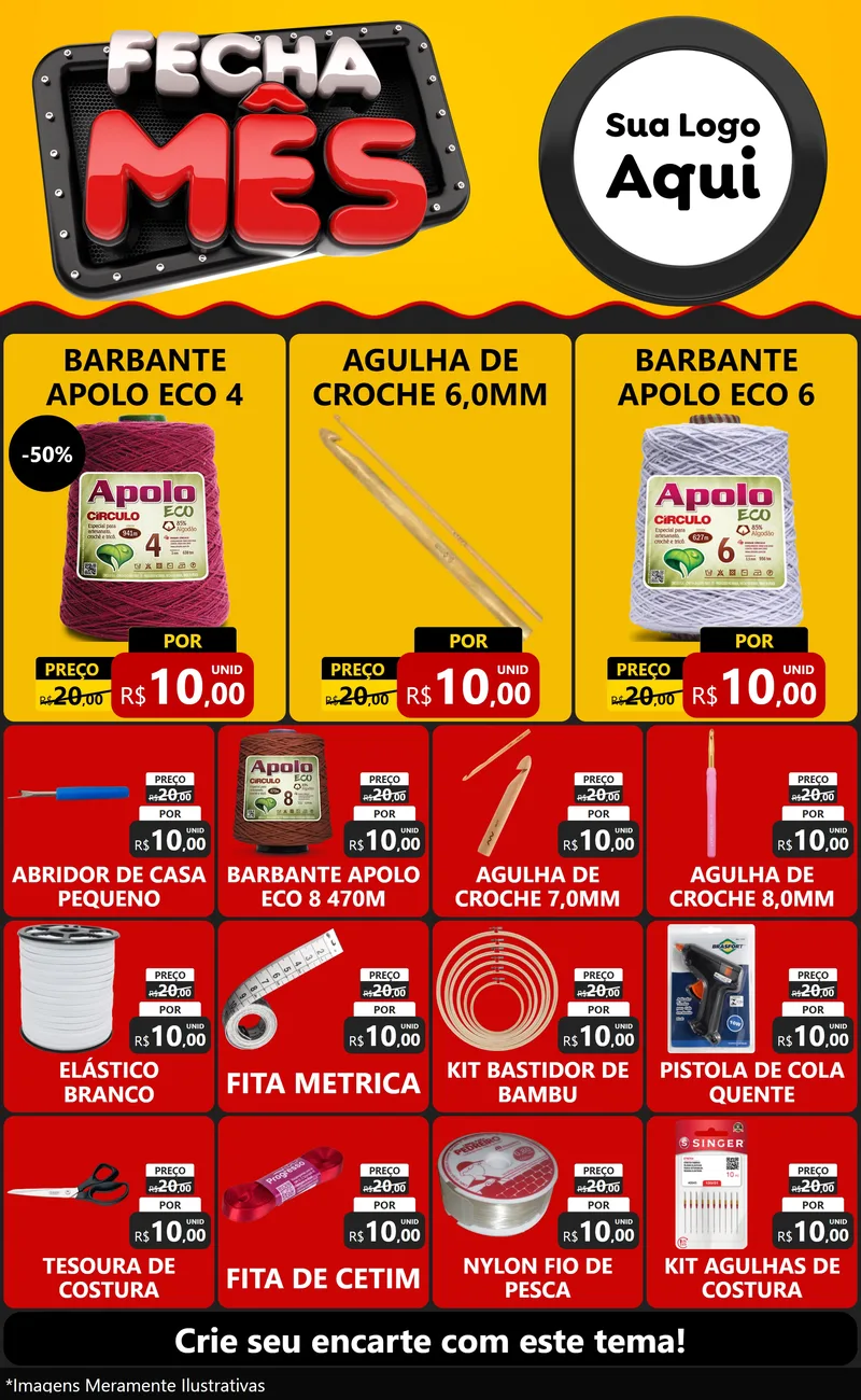 Modelo de Encarte para Encarte Grande com o tema Fecha Mês para Armarinho e Aviamentos