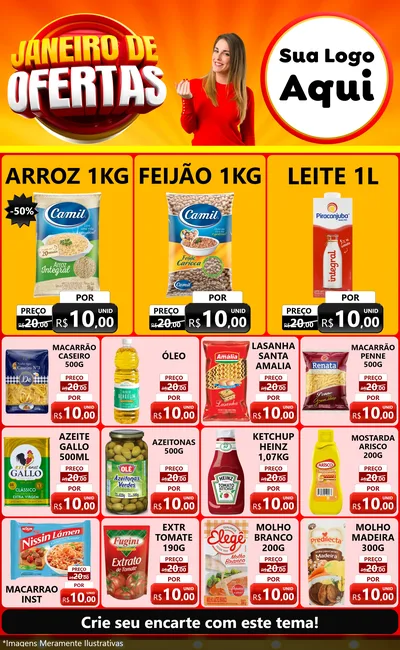 Modelo de Encarte para Encarte Grande com o tema Janeiro de Ofertas para Supermercado