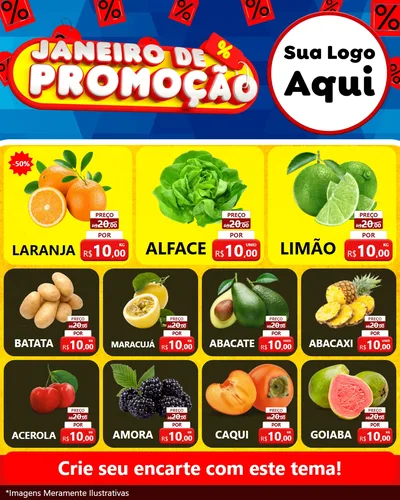 Modelo de Rede Social para Feed Instagram com o tema Janeiro de Promoção para Hortifrúti