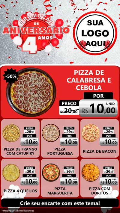 Modelo de Rede Social para Stories com o tema Promoção de Aniversário - 4 Anos para Pizzaria