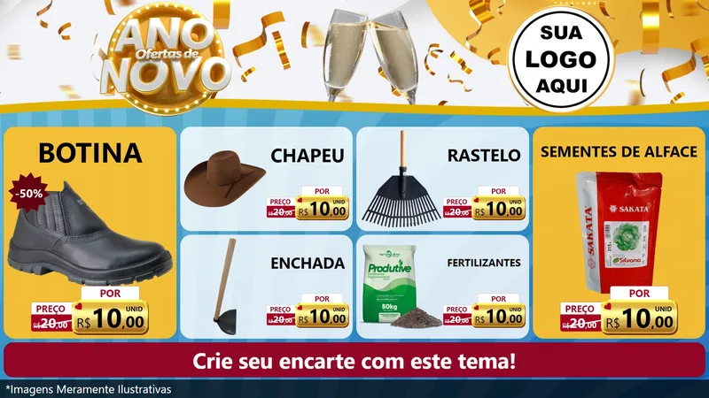 Modelo de TV para TV Horizontal com o tema Ofertas de Ano Novo para Agropecuária