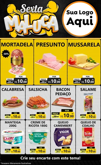 Modelo de Encarte para Encarte Grande com o tema Sexta Maluca para Frios e Laticínios