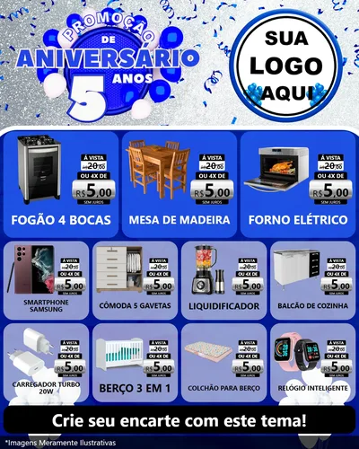 Modelo de Rede Social para Feed Instagram com o tema Promoção de Aniversário - 5 Anos para Móveis e Eletro