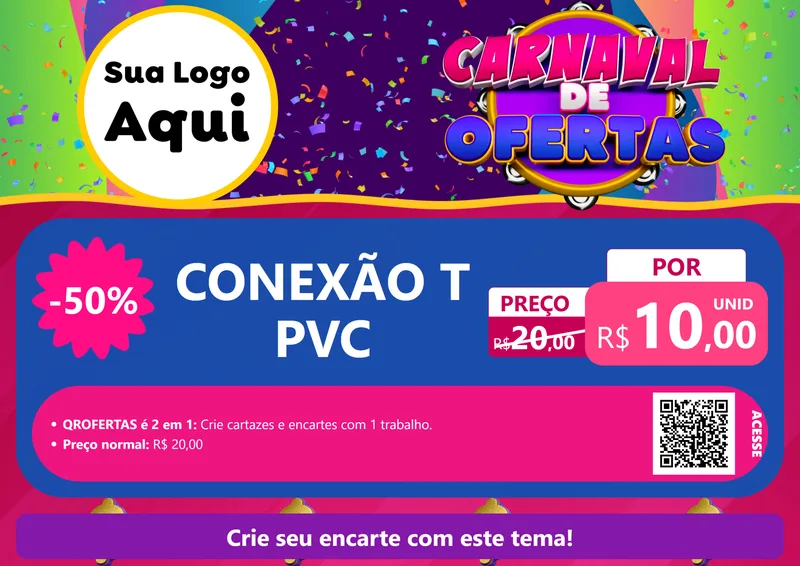 Modelo de Cartaz para Cartaz A4 Horizontal com o tema Carnaval de Ofertas para Tubos e conexões