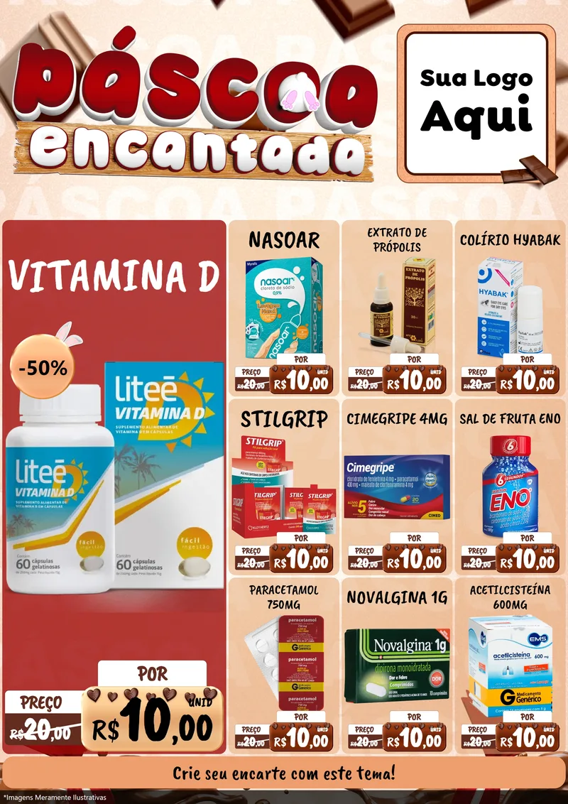 Modelo de Encarte para Encarte A4 Vertical com o tema Páscoa Encantada para Farmácia