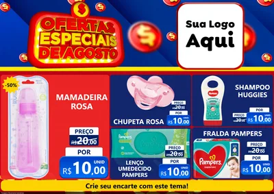 Modelo de Encarte para Encarte A4 Horizontal com o tema Ofertas Especiais de Agosto para Bebês