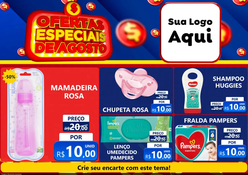 Modelo de Encarte para Encarte A4 Horizontal com o tema Ofertas Especiais de Agosto para Bebês
