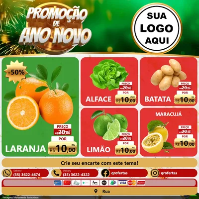 Modelo de Rede Social para Feed Facebook com o tema Promoção de Ano Novo para Hortifrúti