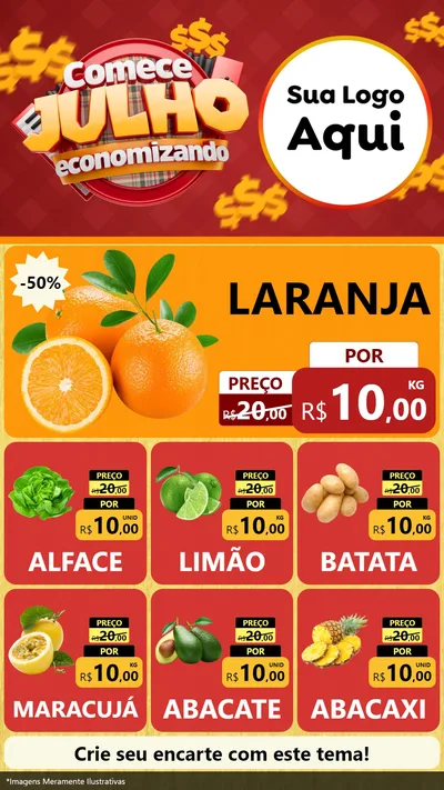 Modelo de Rede Social para Stories com o tema Comece Julho Economizando para Hortifrúti