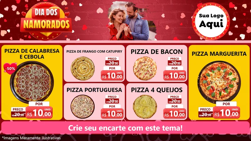 Modelo de TV para TV Horizontal com o tema Dia Dos Namorados para Pizzaria